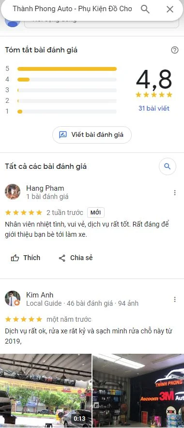 Đánh giá chất lượng dịch vụ THÀNH PHONG AUTO