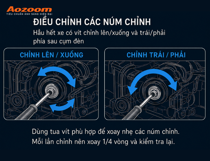 Dùng tua vít tuỳ chỉnh lại độ cao của đèn