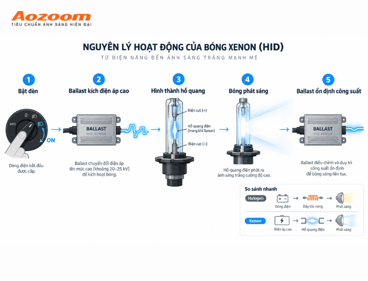 Nguyên lý hoạt động của đèn Xenon phụ thuộc rất nhiều vào Ballast