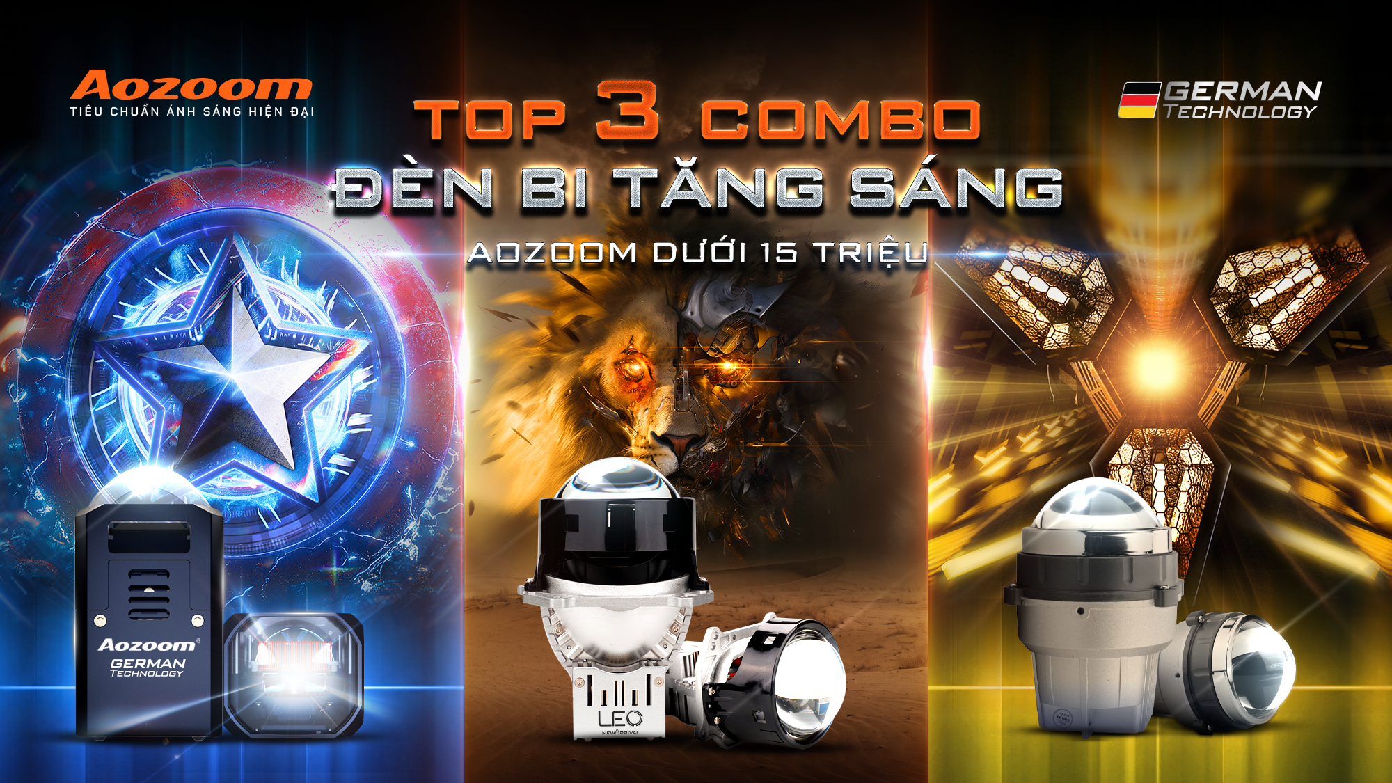 Top 3 combo đèn bi tăng sáng AOZOOM dưới 15 triệu