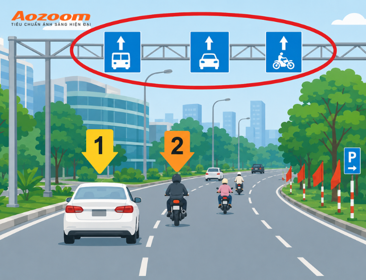 Đi không đúng làn đường quy định sẽ bị phạt tiền và trừ điểm GPLX