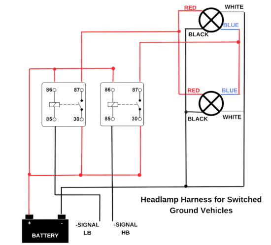 Hình ảnh mạch relay dùng cho hệ thống đèn pha sử dụng công tắc tiếp mass