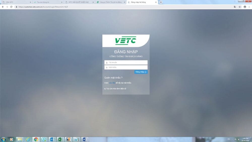 Truy cập trang web VETC và đăng nhập